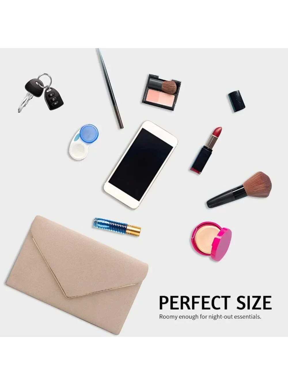 👜 Women's Nude Wedding Party Cocktail Prom Faux Suede Crossbody Clutch Purse